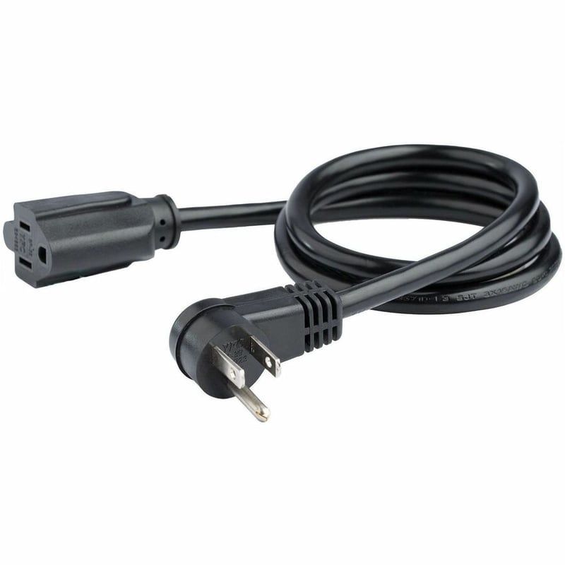 StarTech.com 3ft (1m) Power Extension Cord, Right Angle NEMA 5-15P to NEMA 5-15R, 13A 125V, 16AWG, Black, Flat Outlet Extension Cable - Thumbnail 3