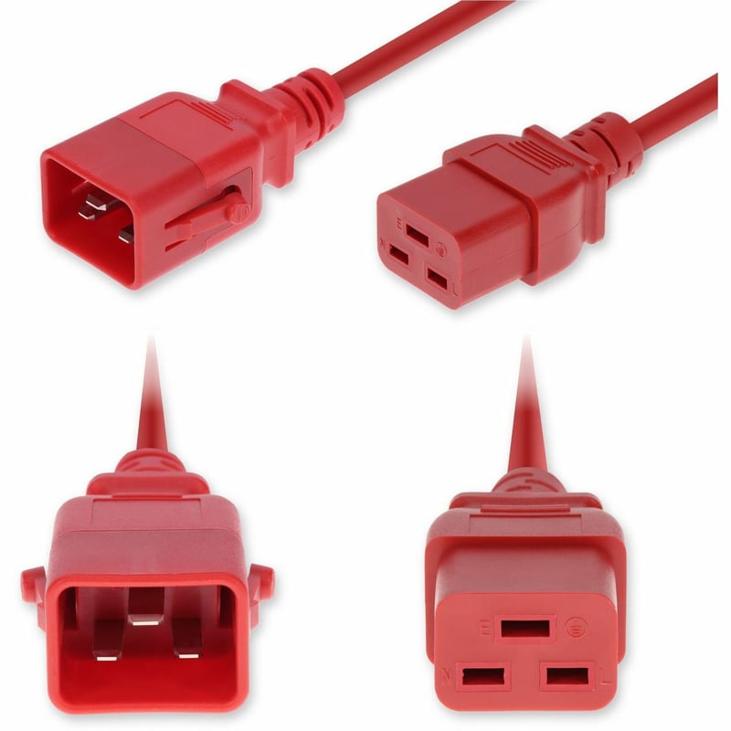 AddOn 3ft C20 Male to C19 Female P-Lock Compatible Industrial Grade 12 AWG 250V at 20A PVC SJT (Service Junior Thermoplastic) Red Power Cable