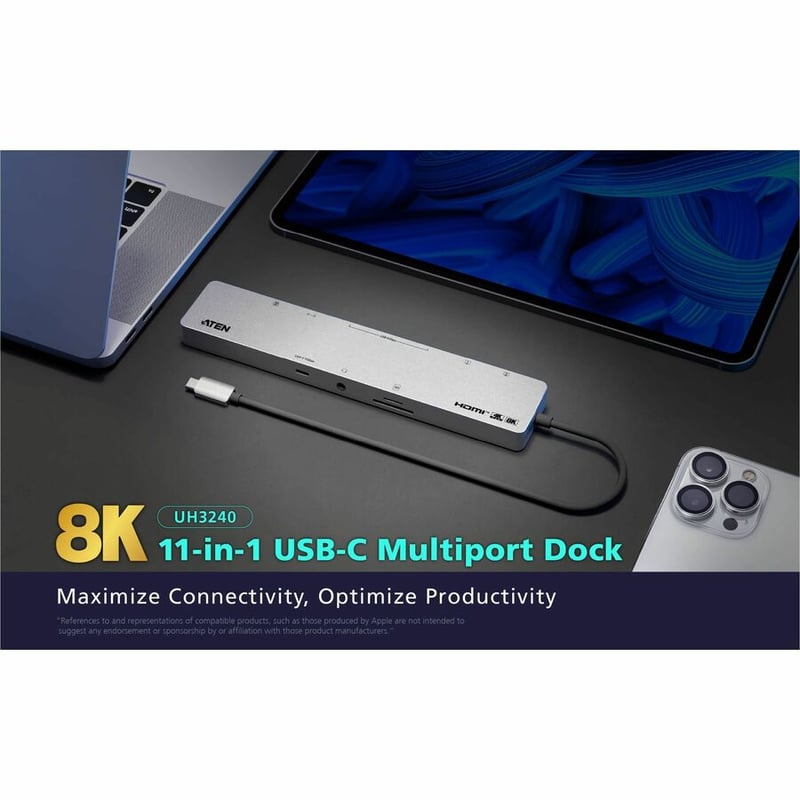 ATEN 11-in-1 USB-C Multiport Dock with Power Pass-Through UH3240 - Thumbnail 5