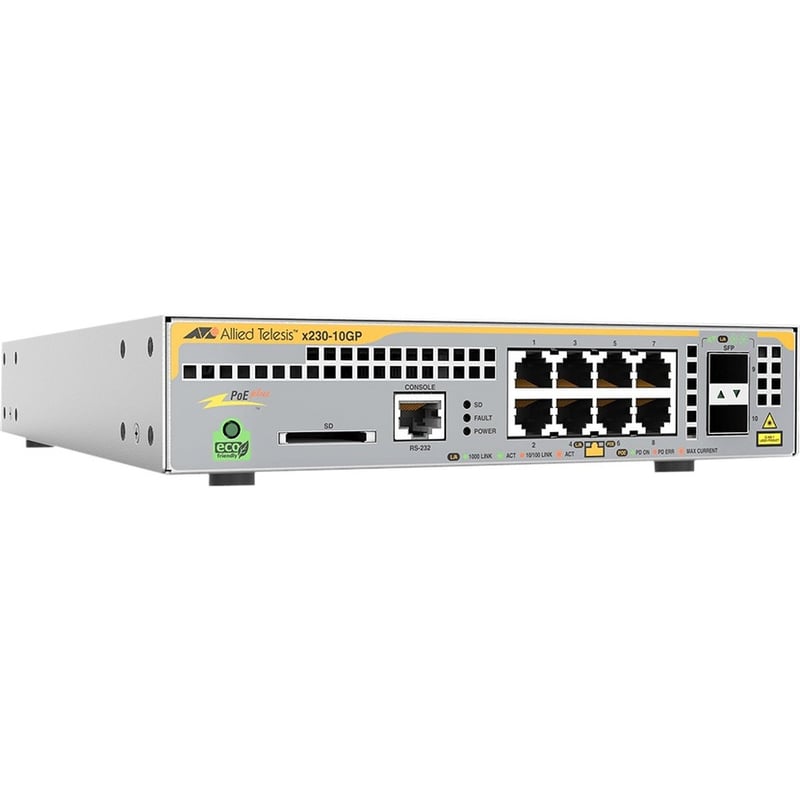 Allied Telesis L3 Switch with 8 x 10/100/1000T PoE Ports and 2 x 100/1000X SFP Ports - Thumbnail 1