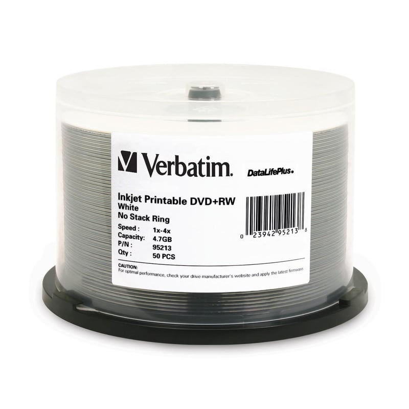 Verbatim DVD+RW 4.7GB 4X DataLifePlus White Inkjet Printable - 50pk Spindle - Thumbnail 1