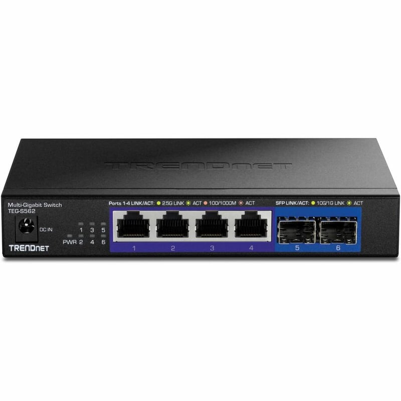TRENDnet 6-Port Unmanaged Multi-Gig Switch, 4 x 2.5GBASE-T Ports, 2 x 10G SFP+ Ports Fanless, Compact Desktop Design, Metal Housing, Network Ethernet Switch, Lifetime Protection, Black, TEG-S562 - Thumbnail 5
