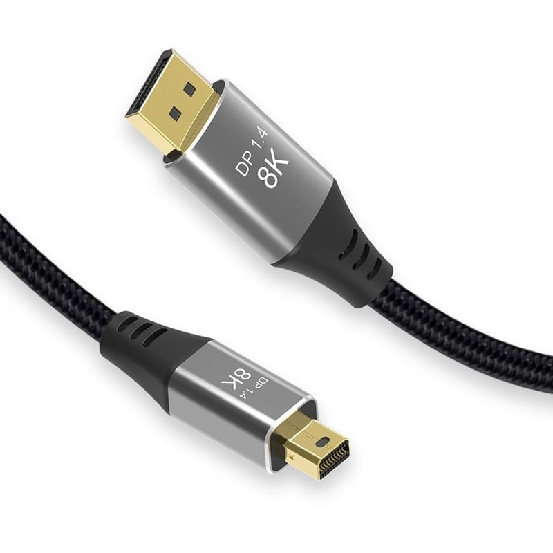 4XEM 1M Mini DisplayPort to DisplayPort 1.4a Cable - 8K/4K 32.4Gbps Braided mDP to DP Bidirectional Video Cable - Black - Thumbnail 3