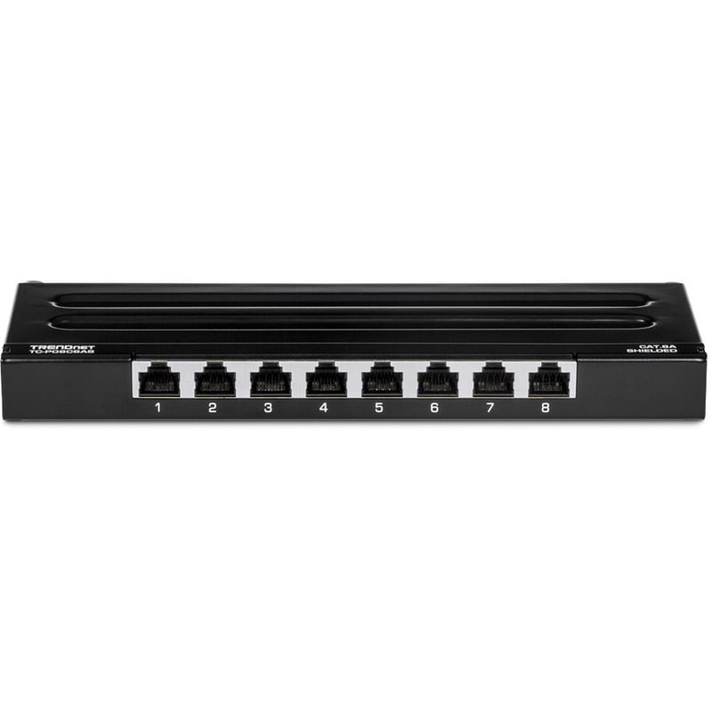 TRENDnet 8-Port Cat6A Shielded Patch Panel, Wall Mount Ready, 10G Ready, Cat5e,Cat6,Cat6A Compatible, Metal Housing, Color-Coded Labeling for T568A & T568B Wiring, Cable Management, Black, TC-P08C6AS - Thumbnail 2