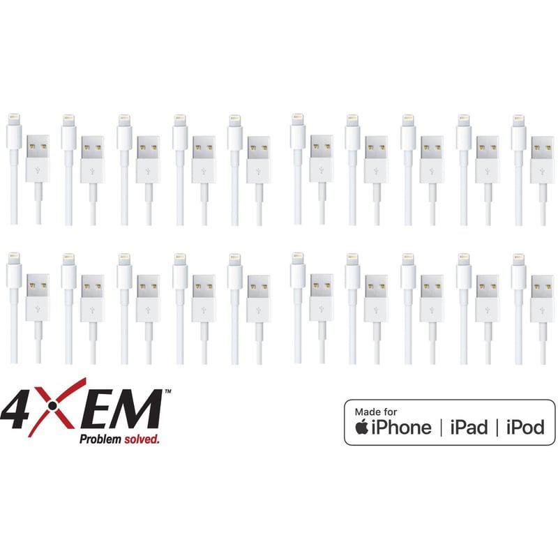 4XEM 20 Pack 3ft 1m Lightning Cable Compatible with Apple iPhone/iPad/iPod - MFi Certified - Thumbnail 1