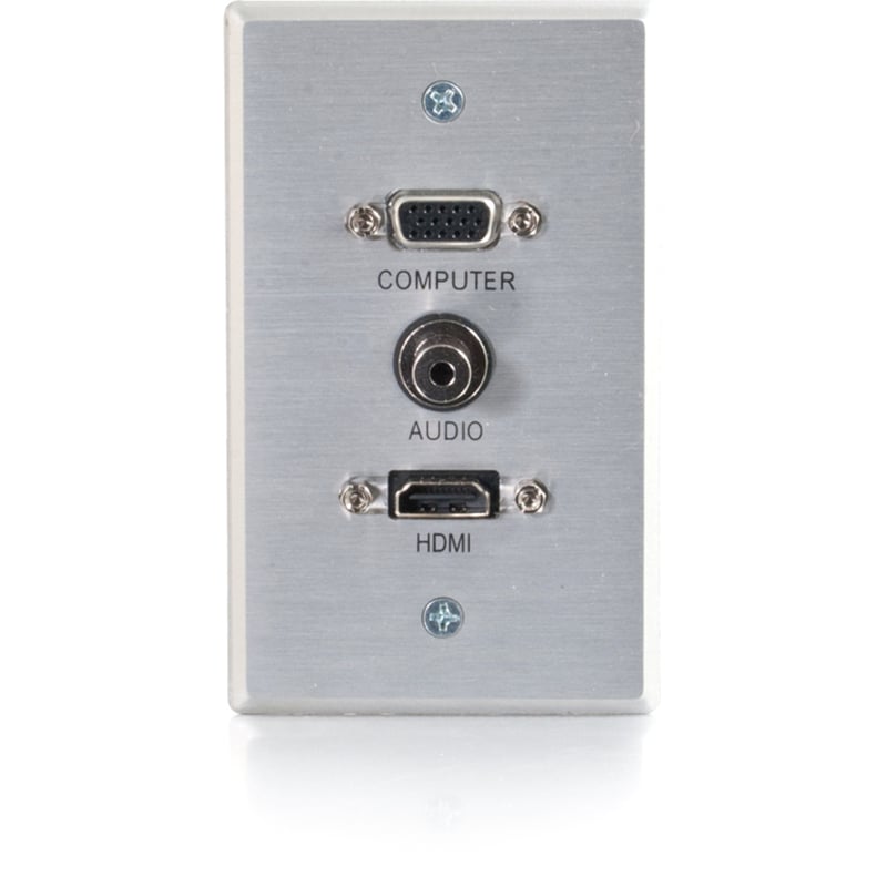 C2G HDMI, VGA and 3.5mm Audio Pass Through Wall Plate Single Gang Brushed Aluminum - Thumbnail 2