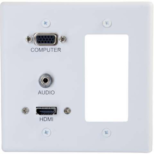 C2G Decorative Dual Gang VGA, 3.5mm Audio and HDMI Wall Plate White - Thumbnail 2