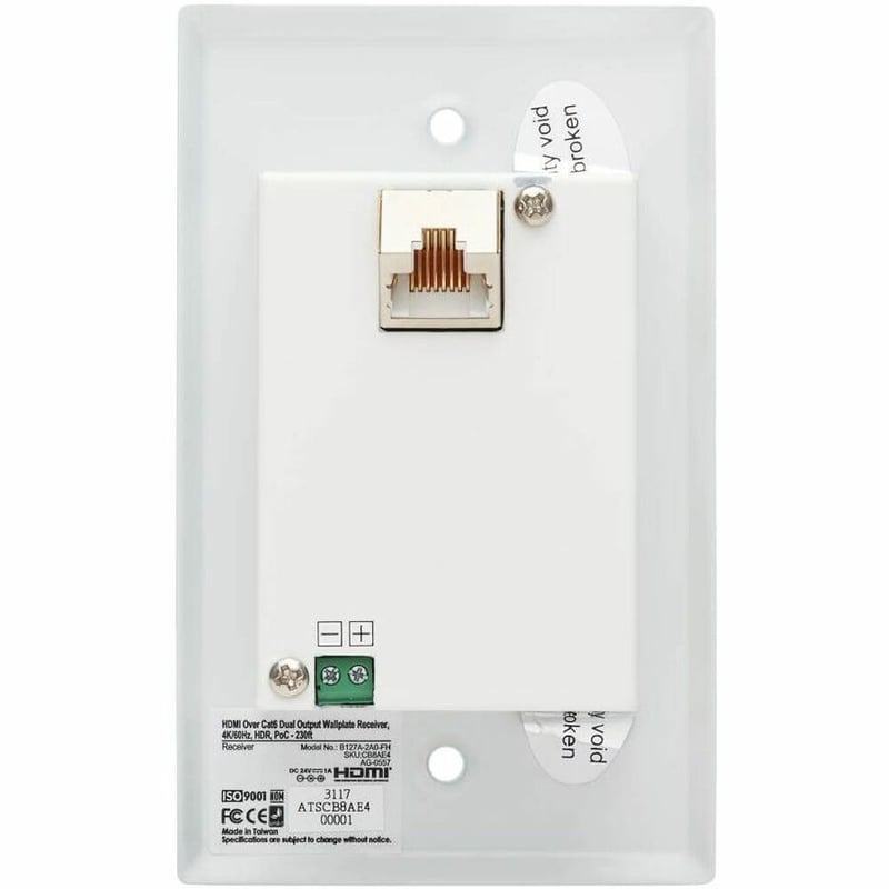 Eaton Tripp Lite Series 2-Port HDMI over Cat6 Receiver, Wall Plate - 4K 60 Hz, HDR, 4:4:4, PoC, HDCP 2.2, 230 ft. (70.1 m), TAA - Thumbnail 4