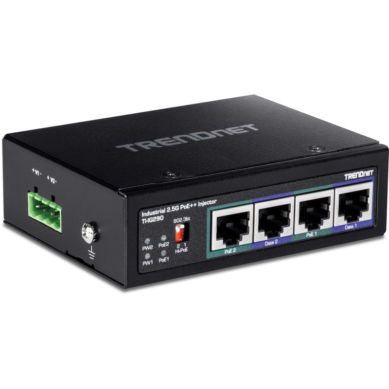 TRENDnet 95W 2-Port Industrial 2.5G PoE++ Injector, Supports PoE IEEE 802.3af, PoE+ IEEE 802.3at, And PoE++ IEEE 802.3bt, Not Compatible With Passive PoE Devices, Black, TI-IG290 - Thumbnail 2
