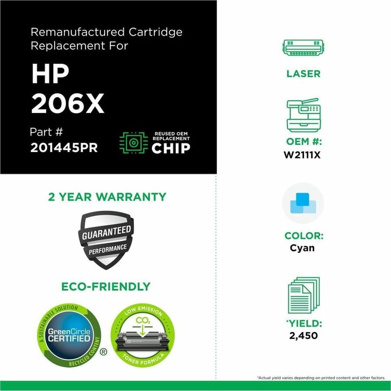 Clover Imaging Remanufactured High Yield Cyan Toner Cartridge (Reused OEM Chip) for HP 206X (W2111X) - Thumbnail 3