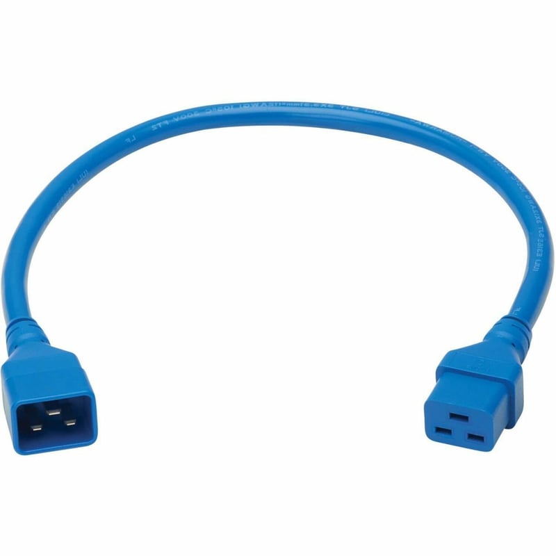 POWER EXTENSION CORD C20 C19 HEAVY-DUTY 20A 250V 12 AWG BLUE 2FT - Thumbnail 1