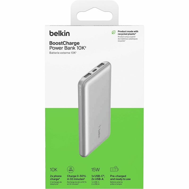 10K POWER BANK USB-A C 15W SILVER 15-RETAIL BOX (PLASTIC FREE) - Thumbnail 2