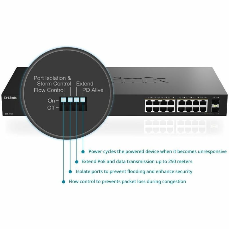 18-PORT 1GIGABIT POE UNMGD SW 16-PORT GB POE 240W UNMGD 2XSFP - Thumbnail 5
