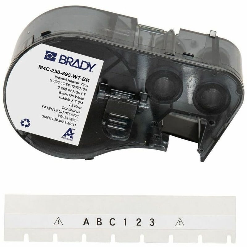 VINYL LABEL TAPE W/ RIBBON FOR BMP41 BMP51 M511 PRINTERS - 0.25, BLACK ON WHITE - Thumbnail 1