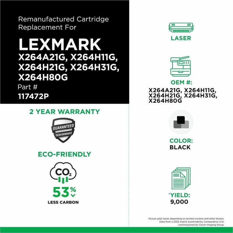 Clover Imaging Remanufactured High Yield Toner Cartridge for Lexmark X264/X363/X364 - Thumbnail 3