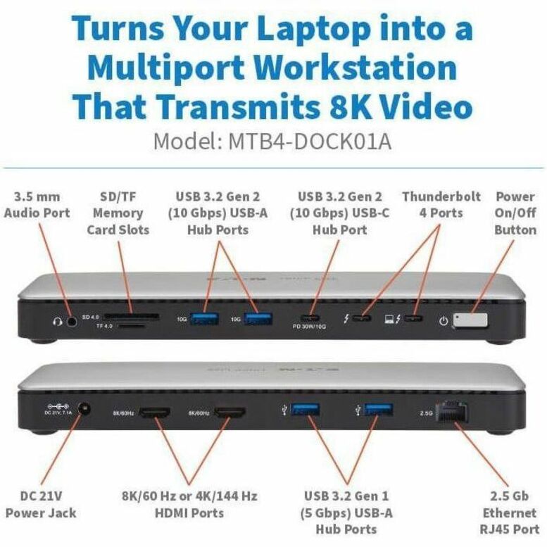 THUNDERBOLT 4 DOCK 8K HDMI USB-C USB-A 2.5 GBE 96W PD CHARGING - Thumbnail 4