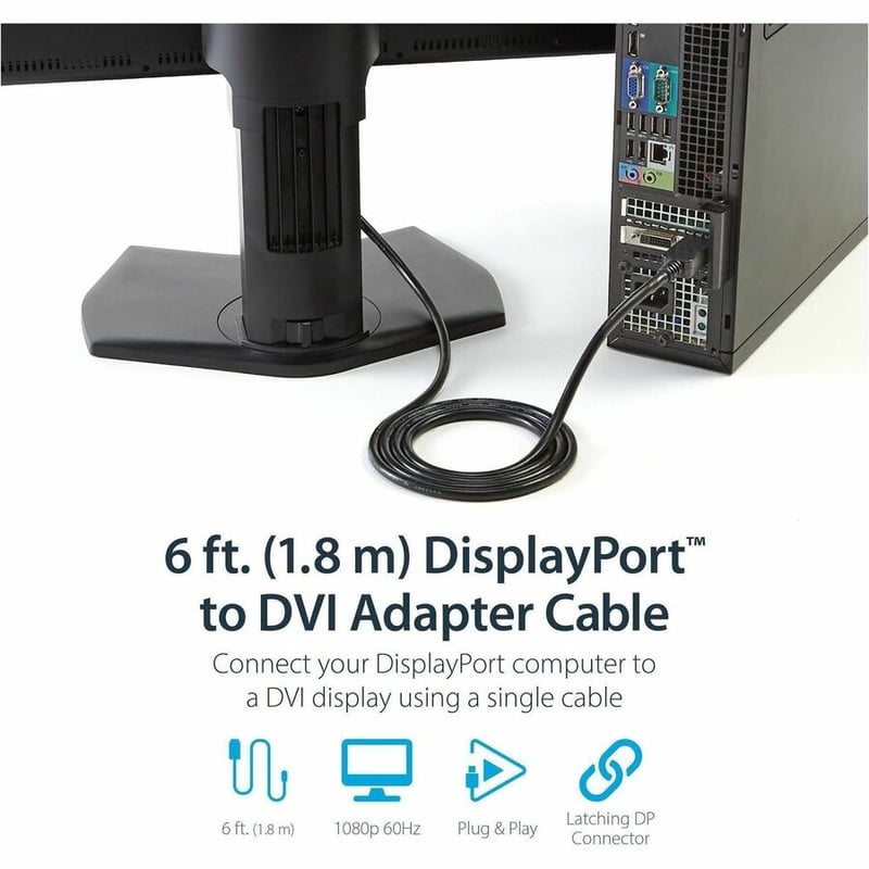 StarTech.com 6ft (1.8m) DisplayPort to DVI Cable, DisplayPort to DVI Adapter Cable, DP to DVI-D Converter, Replacement for DP2DVIMM6 - Thumbnail 2