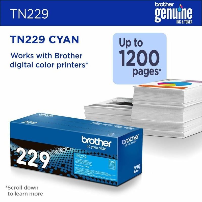 Brother Genuine TN229C Standard Yield Cyan Toner Cartridge - Thumbnail 2