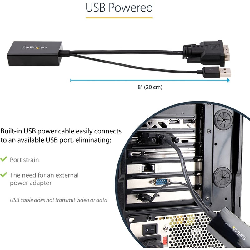 StarTech.com DVI to DisplayPort Adapter with USB Power - DVI-D to DP Video Adapter - DVI to DisplayPort Converter - 1920 x 1200 - Thumbnail 4