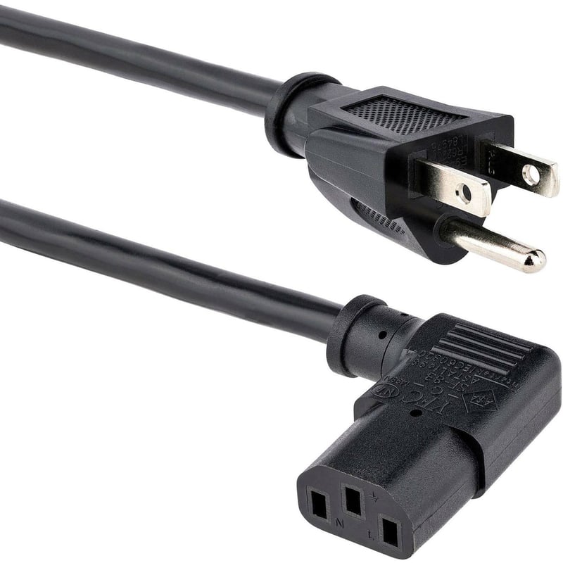 StarTech.com 10ft (3m) Computer Power Cord, NEMA 5-15P to Right Angle C13, 10A 125V, 18AWG, Replacement AC Power Cord, Monitor Power Cable - Thumbnail 1