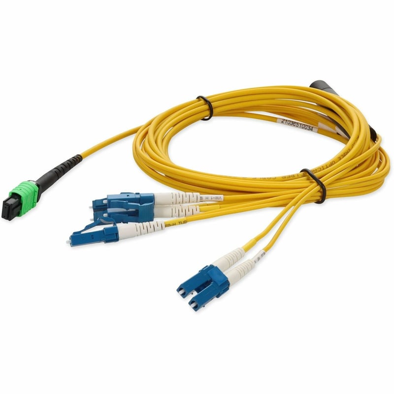 AddOn 1.5m MPO/APC to 4xLC/UPC Duplex Yellow OS2 LSZH 8-Strand SMF Fiber Fanout Cable - Thumbnail 1
