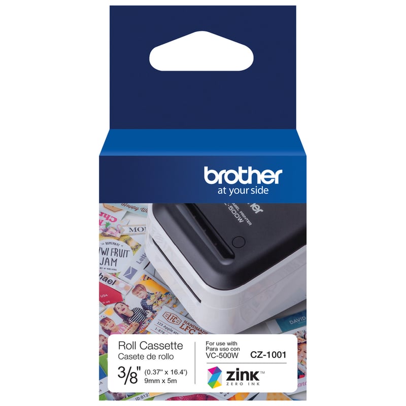 Brother Genuine CZ-1001 3/8" (0.37") 9mm wide x 16.4 ft. (5 m) long label roll featuring ZINK Zero Ink technology - Thumbnail 2