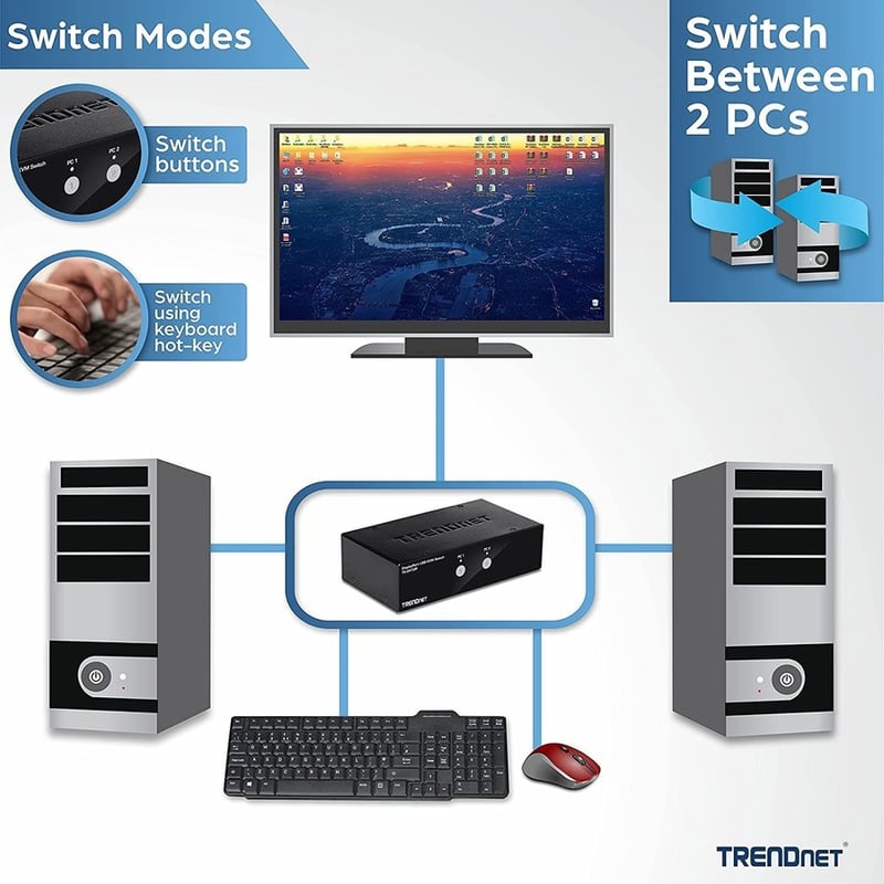 TRENDnet 2-Port DisplayPort KVM Switch, DisplayPort 1.2 KVM, Connect and Control Two Computers, Supports 4K UHD Resolution, 3840 x 2160 at 60Hz, 2-Port USB 2.0 Hub, Black, TK-241DP - Thumbnail 4