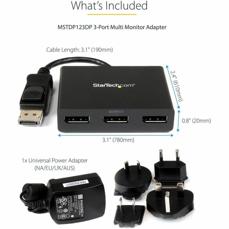 StarTech.com 3-Port DisplayPort 1.2 Splitter, DisplayPort to 3x DP Multi-Monitor Adapter, Dual 4K 30Hz and 1080p Computer MST Hub, Windows - Thumbnail 5