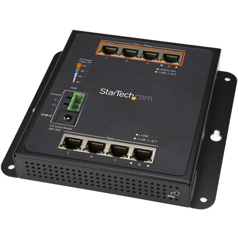 StarTech.com Industrial 8 Port Gigabit PoE Switch - 4 x PoE+ 30W - Power Over Ethernet GbE Layer/L2 Managed Network Switch -40C to +75C - Thumbnail 1