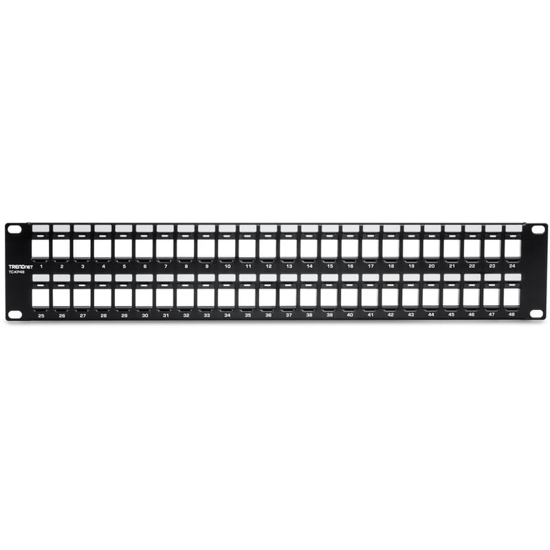 TRENDnet 48-Port Blank Keystone 2U HD Patch Panel, 2U 19" Rackmount Housing, HD Keystone Network Patch Panel, Recommended With TC-K25C6 & TC-K50C6 Cat6 Keystone Jacks (Sold Separately), Black, TC-KP48 - Thumbnail 2