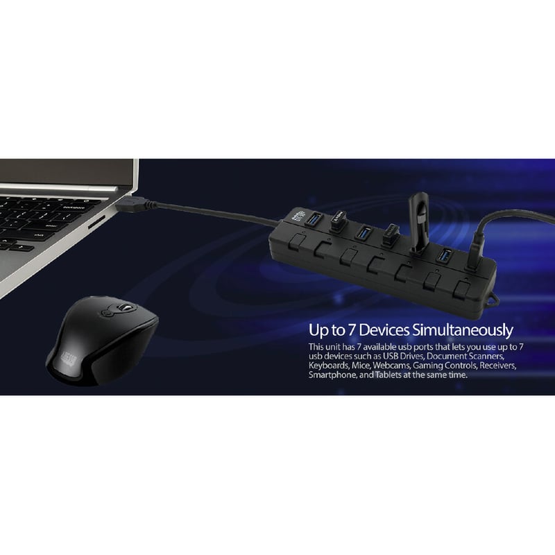 Adesso 7-ports USB 3.0 Hub with 5V2A Power Adaptor - Thumbnail 4