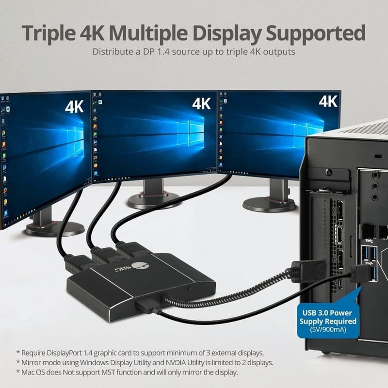 SIIG 8K 1x3 DisplayPort 1.4 to DisplayPort MST Hub Splitter - Thumbnail 3