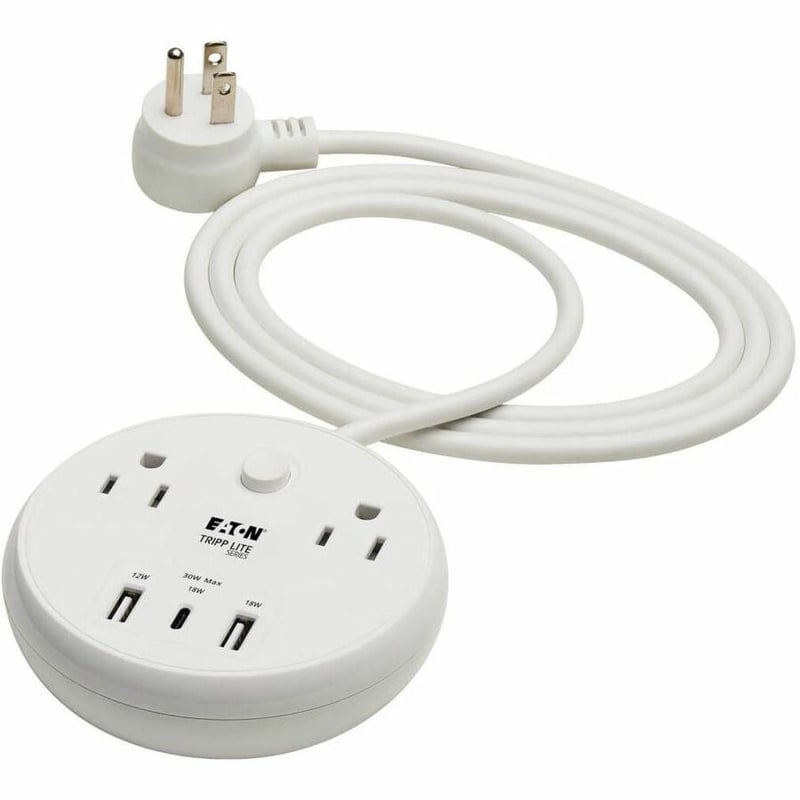 Tripp Lite by Eaton Safe-IT 30W 2-Outlet Surge Protector - 5-15R Outlets, 3 USB Ports, 6 ft. (1.8 m) Cord, 300 Joules, Antimicrobial Protection, White - Thumbnail 2