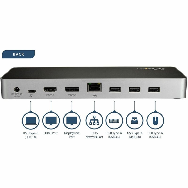 StarTech.com USB C Dock - 4K Dual Monitor HDMI & DisplayPort USB Type-C Docking Station - 60W Power Delivery, SD, 4-port USB 3.0 Hub, GbE - Thumbnail 2