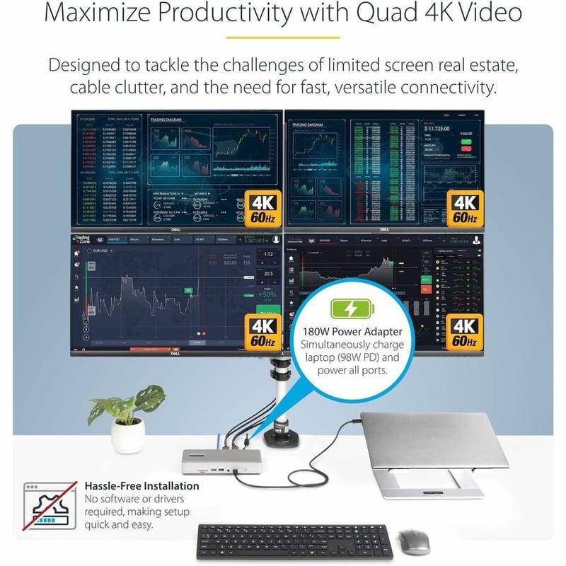 StarTech.com Thunderbolt 4 Multi-Display Docking Station, Quad/Triple/Dual Monitor Dock, 2x HDMI/2x DP, 7x USB Hub, 2.5Gb Ethernet, 98W PD - Thumbnail 4