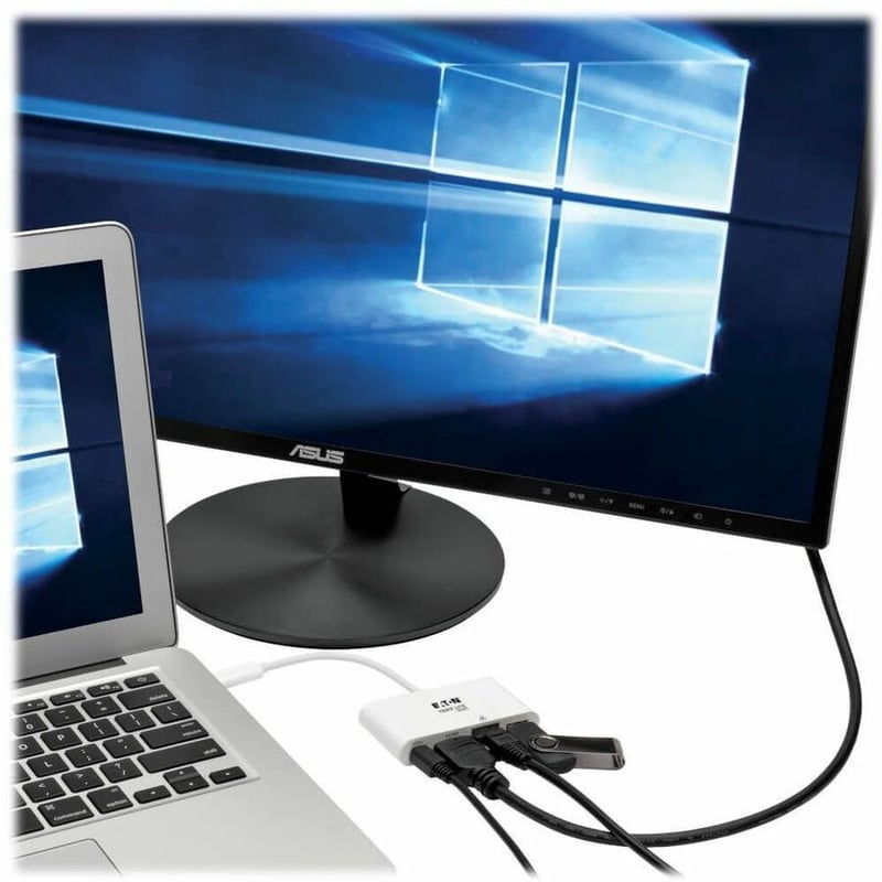 Tripp Lite by Eaton USB-C Multiport Adapter - HDMI USB 3.x (5Gbps) Hub Port Gigabit Ethernet 60W PD Charging HDCP White - Thumbnail 2