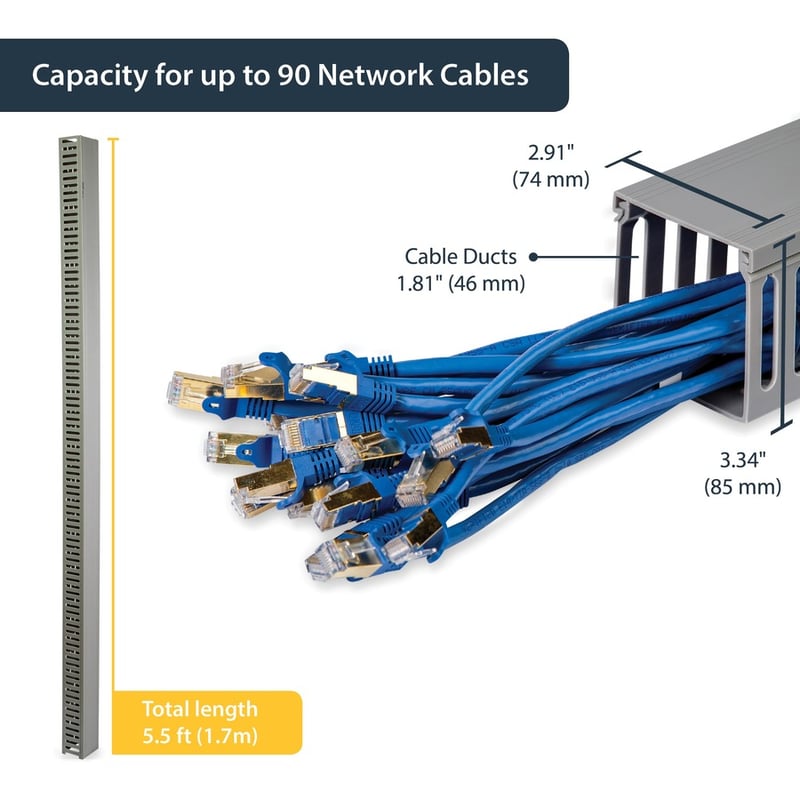 StarTech.com 3x3in Open Slot Wiring Cable Raceway Duct, Server Rack Cable Management, PVC Cable Cover, Cord Hider / Organizer, TAA - Thumbnail 2