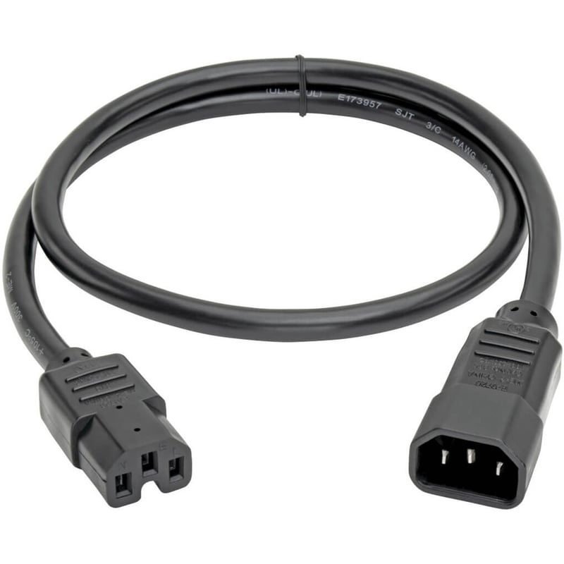 Eaton Tripp Lite Series Power Cord C14 to C15 - Heavy-Duty, 15A, 250V, 14 AWG, 3 ft. (0.91 m), Black - Thumbnail 2