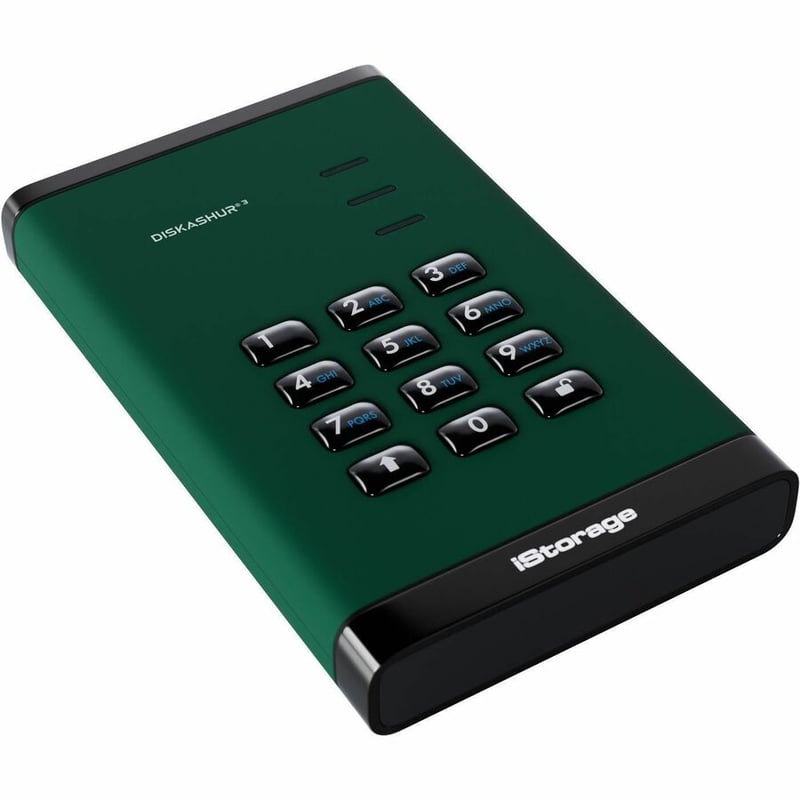 iStorage diskAshur3 500 GB Portable Hard Drive | Green | Incorporated Common Criteria EAL 5+ | PIN protected | AES 256-bit Full Disk Hardware Encryption | Dust/Water Resistant | TAA Compliant - Thumbnail 3