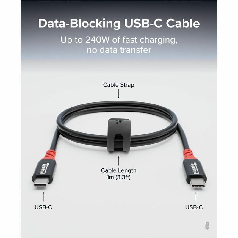 PLUGABLE USB-C CHARGING CABLE 240W WITH DATA BLOCKING 1 METER - Thumbnail 2