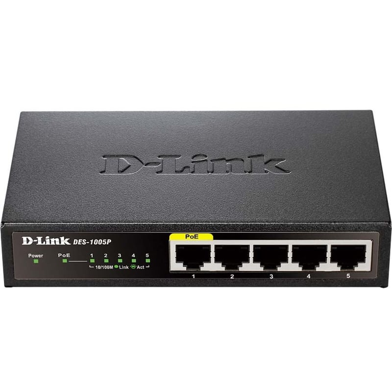 D-Link DES-1005P 5-Port 10/100 Unmanaged Metal Desktop Switch with 1 PoE Port - Thumbnail 1