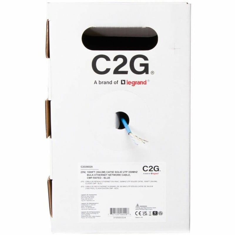 C2G 1000ft (304.8m) TAA-Compliant Cat5e Unshielded (UTP) Ethernet Cable with Solid Conductors-Plenum CMP-Rated - Blue - Thumbnail 2