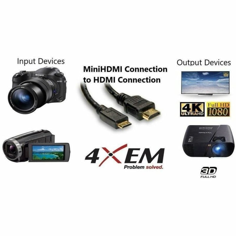4XEM 10FT Mini HDMI To HDMI M/M Adapter Cable - Thumbnail 3
