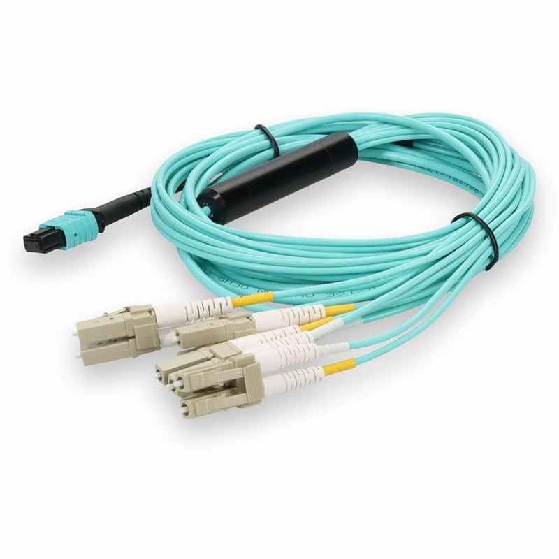 AddOn 10m Juniper Networks MTP-4LC-M10M Compatible MPO (Female) to 8xLC (Male) 8-Strand Aqua OM3 Fiber Fanout Cable - Thumbnail 1