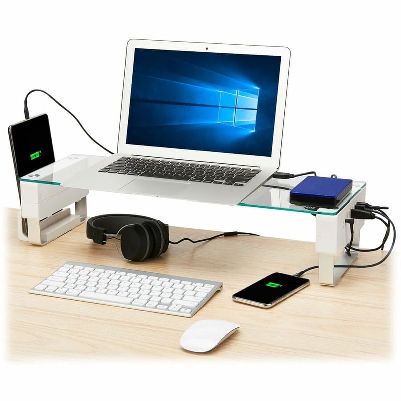Tripp Lite by Eaton Monitor Riser for Desk - Height Adjustable, Glass Top, USB and Audio Ports - Thumbnail 3