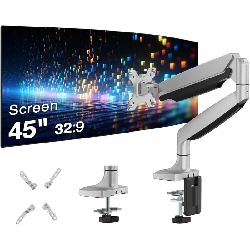 SIIG Single 45" Monitor Arm Mount 26.4 lbs-Gray - Fits17"-45" Screens, up to 26.4 lbs, VESA 75/100/200 - Thumbnail 2