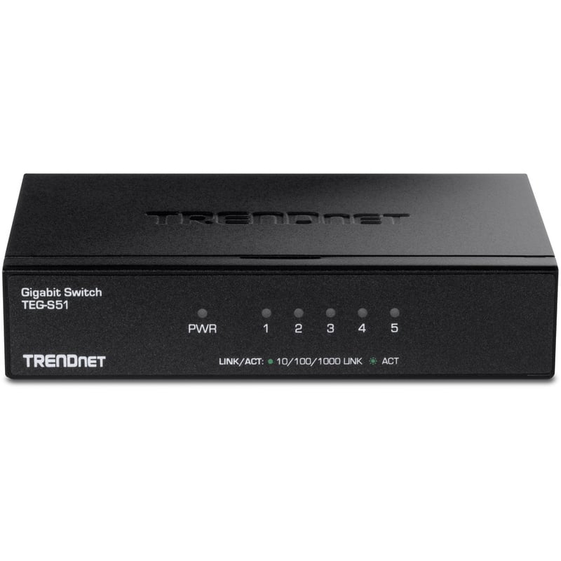 TRENDnet 5-Port Gigabit Desktop Switch, TEG-S51, 5 x Gigabit RJ-45 Ports, 10Gbps Switching Capacity, Fanless Design, Metal Enclosure, Lifetime Protection, Black - Thumbnail 4