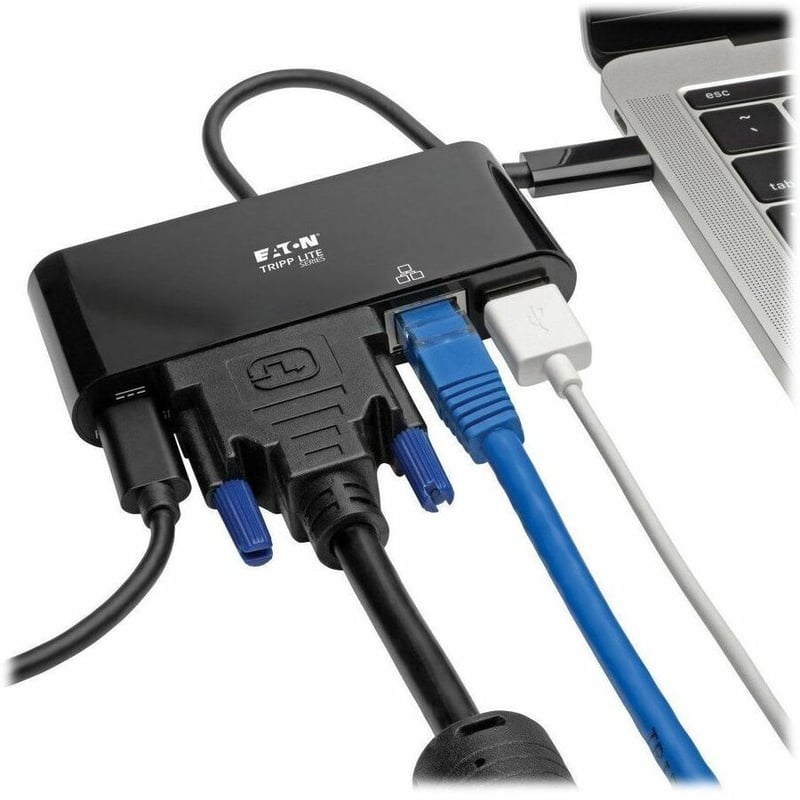 Eaton Tripp Lite Series USB-C Multiport Adapter, DVI, USB 3.x (5Gbps) Hub Port, Gbe and PD Charging, Black - Thumbnail 2