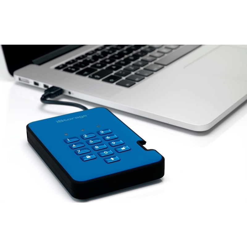 iStorage diskAshur2 HDD 2 TB | Secure Portable Hard Drive | Blue | Incorporated Common Criteria EAL 5+ | PIN protected | AES-XTS 256-bit Full Disk Hardware Encryption | Dust/Water Resistant | TAA Compliant