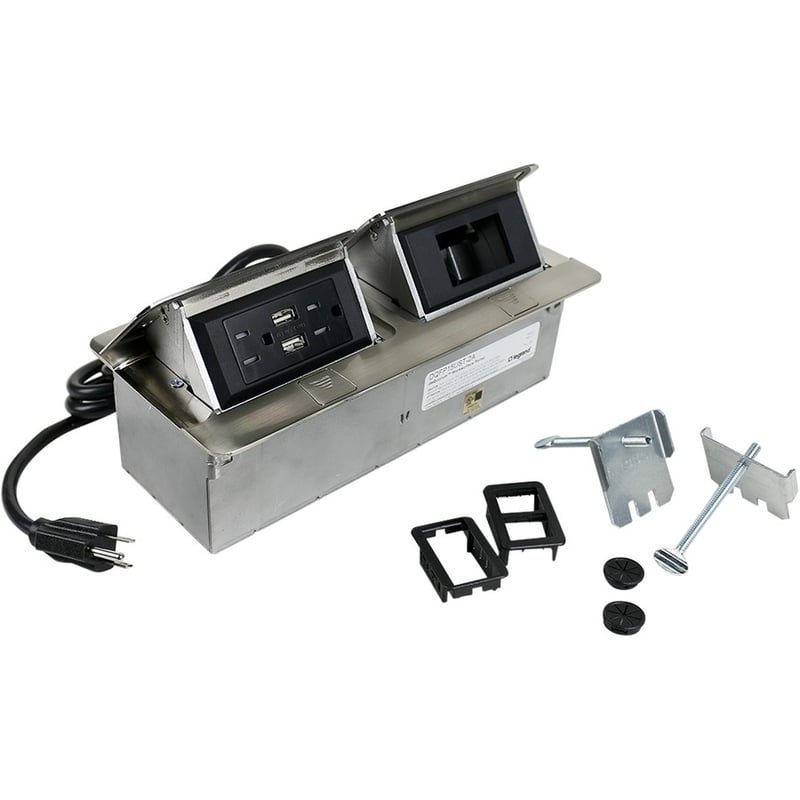 Wiremold Cord Ended deQuorum Dual Flip-Up Unit with USB - Thumbnail 1